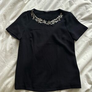 F&F Black Blouse with Embellished Neckline